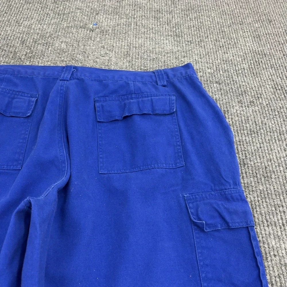 HW New York Cargo Shorts Mens 46 Blue Cotton Drawstring Hem Baggy Y2K Streetwear